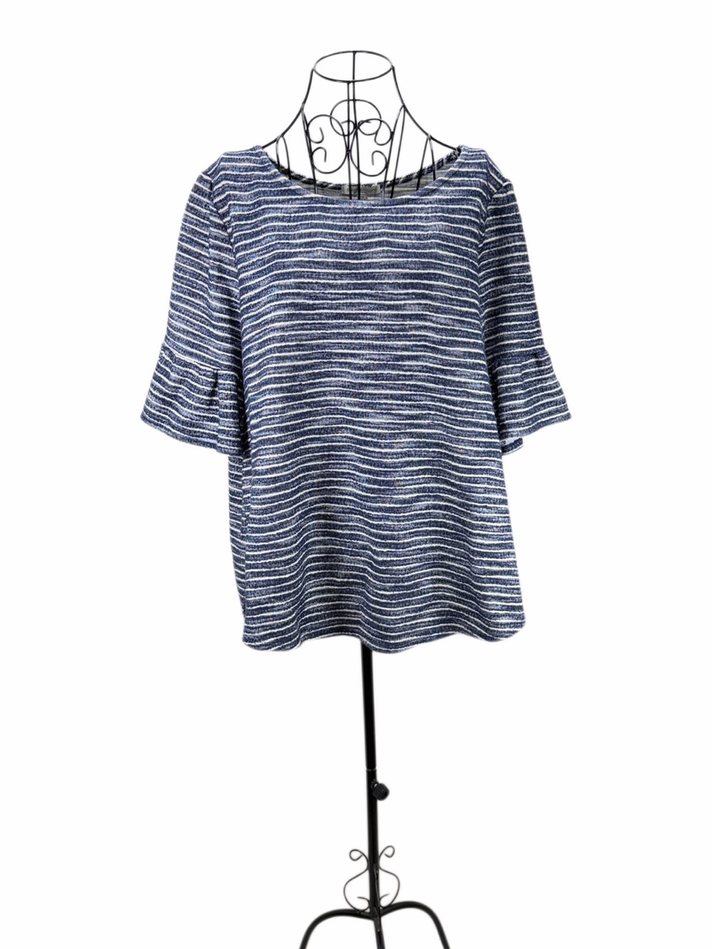 Green Envelope 2X 100% Cotton Striped Bell Sleeve Top Made in USA